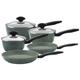Prestige Eco Non Stick Pots and Pans Set – 5 Piece Recycled Induction Hob Pan Set with Lids, Soft Grip Stay Cool Handles, Set of 3 Saucepans & Set of 2 Frying Pans, Green