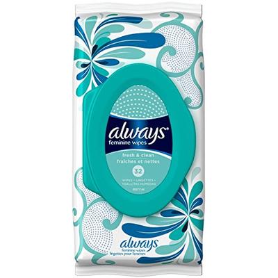 Always Feminine Wipes Fresh & Clean Scent 32 Count, 32 Count Pack of 1)