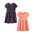 Simple Joys by Carter's Baby Mädchen Short-Sleeve and Sleeveless Dress Sets, Pack of 2 Freizeitkleid, Marineblau Floral/Pfirsich Schmetterlingmuster, 4 Jahre (2er Pack)