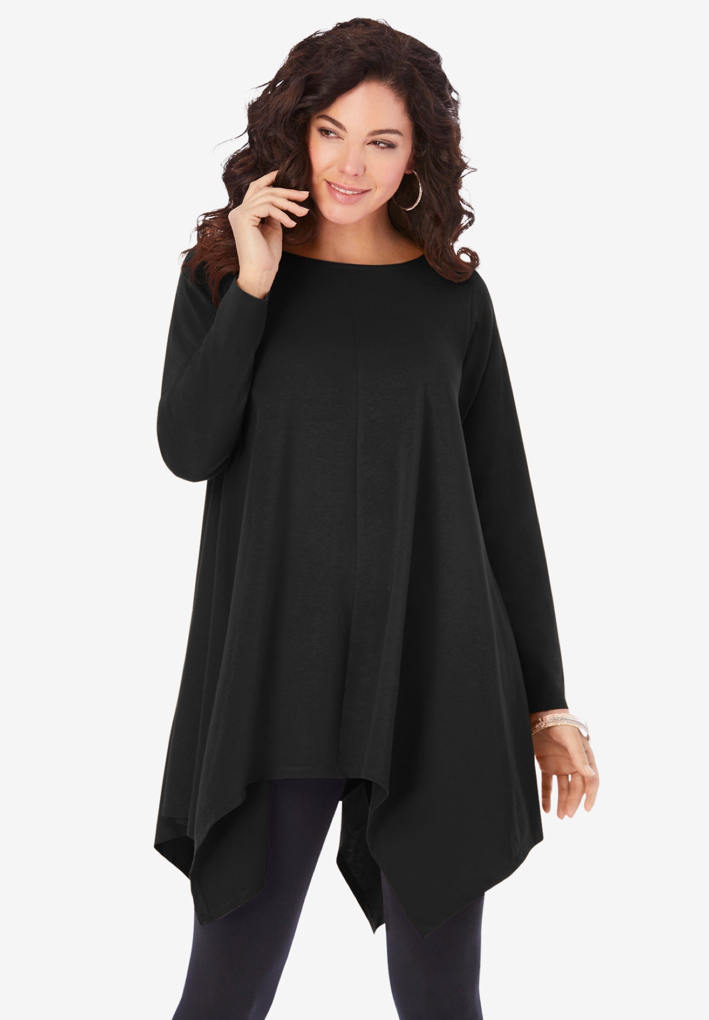 Plus Size Women's Ultimate Handkerchief Hem Tunic by Roaman's in Black (Size 4X) Long Shirt