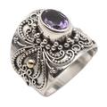 Oval Lilac Glow,'Balinese Silver and Oval Amethyst Ring with Gold Accents'