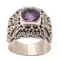 Lilac Checkerboard Window,'Bali Gold Accent Silver and Checkerboard Amethyst Ring'
