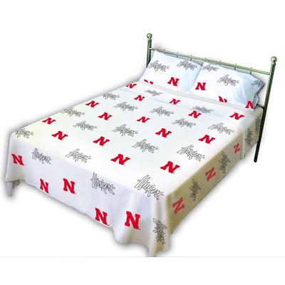 Nebraska Cornhuskers White Bed Sheets