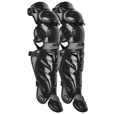 All Star System Seven Axis Baseball Catcher's 16.5" Leg Guards Black/Silver