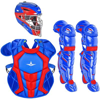 All Star System7 Axis NOCSAE Certified Two Tone Youth Pro Catcher's Kit - Ages 9-12 Royal/Scarlet