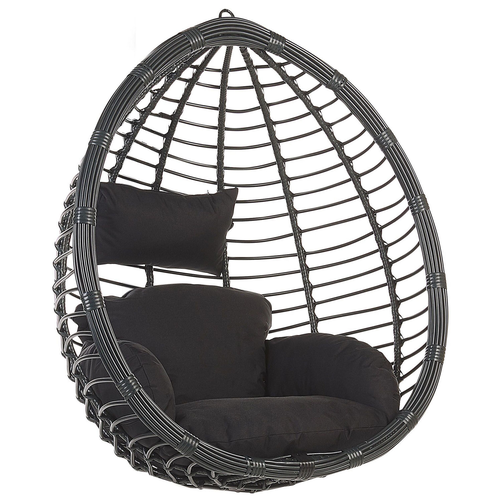 Hängesessel Schwarz Rattan inkl. Kissen Outdoor Indoor Boho Stil