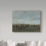 Vault W Artwork 'The Races' by Edgar Degas Oil Painting Print on Wrapped Canvas in Blue/Green | 18 H x 24 W x 2 D in | Wayfair
