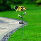 Exhart Solar Bumble Bee of Flowers w/ Twenty-One LED Lights Garden Stake, 8 by 26 Inches Metal in Red, Size 26.18 H x 8.1 W x 7.1 D in | Wayfair