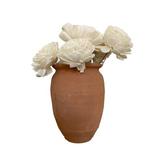 Primrue Mexican Carnation Floral Arrangement in Vase Natural Fibers, Wood in White | 7 H x 3.5 W x 3.5 D in | Wayfair