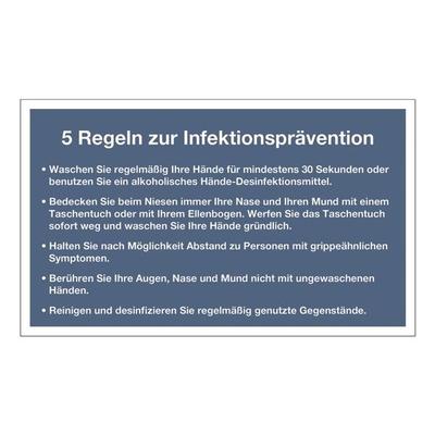 Aufkleber / Hinweisschild »5 Regeln zur Infektionsprävention« 20 x 12 cm, 10 Stü blau, OTTO Office, 20x12 cm