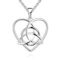 JO WISDOM Women Necklace,925 Sterling Silver Love Heart Irish Celtic Triangle Knot Triquetra Pendant Necklace with White Gold Plated