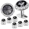 HAWSON Cufflinks and Studs Set Crystal for Men's Tuxedo Shirt for Wedding Party Accessories - Business Wedding Accessories, Metal