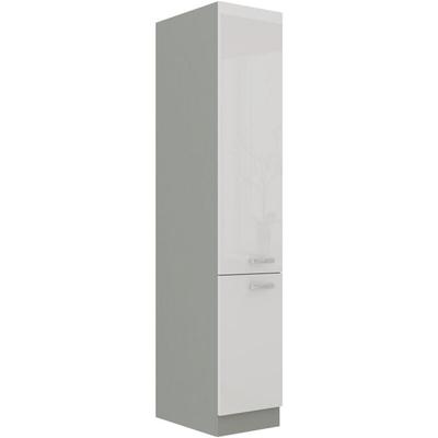Küchen Hochschrank 40 Bianca Weiß Hochglanz + Grau Küchenzeile Küchenblock Image