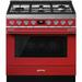 SMEG Portofino 36" 4.5 cu ft. Freestanding Gas Range in Red | 35 H x 36 W x 24 D in | Wayfair CPF36UGGR