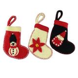 The Holiday Aisle® 3 Piece Hand-Crafted Christmas Stocking Ornament Set Wool/Felt in Black/Red/Yellow | 4.7 H x 5.3 W in | Wayfair 216833