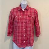 American Eagle Outfitters Tops | American Eagle Favorite Shirt Pink Plaid Button Up | Color: Pink/White | Size: 4