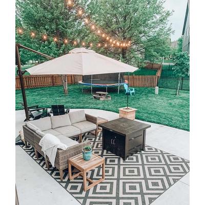 Spilsby 7'3" Round Modern Black/Light Beige/Beige Outdoor Area Rug - Boutique Rugs