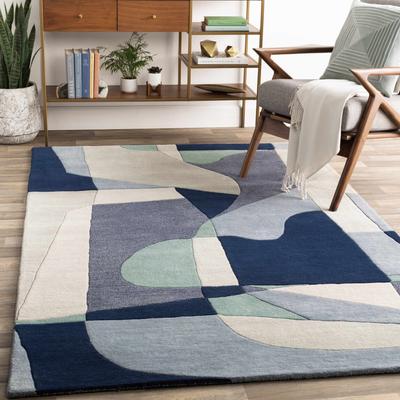 Crawfordsville 5' x 8' Modern Wool Navy/Denim/Dark Blue/Dusty Sage/Medium Gray/Oatmeal/DustySage/MediumGray/DarkBlue Area Rug - Boutique Rugs