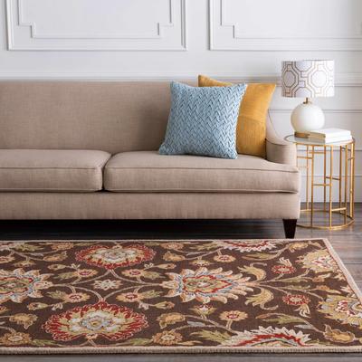 Yauco 5' x 8' Traditional Wool Dark Brown/Olive/Tan/Brown/Light Beige/Medium Gray/Mustard/Rust/Brick Red/Rust/Dark Red/Peach/Dark Brown/Peach/Beige Area Rug - Boutique Rugs