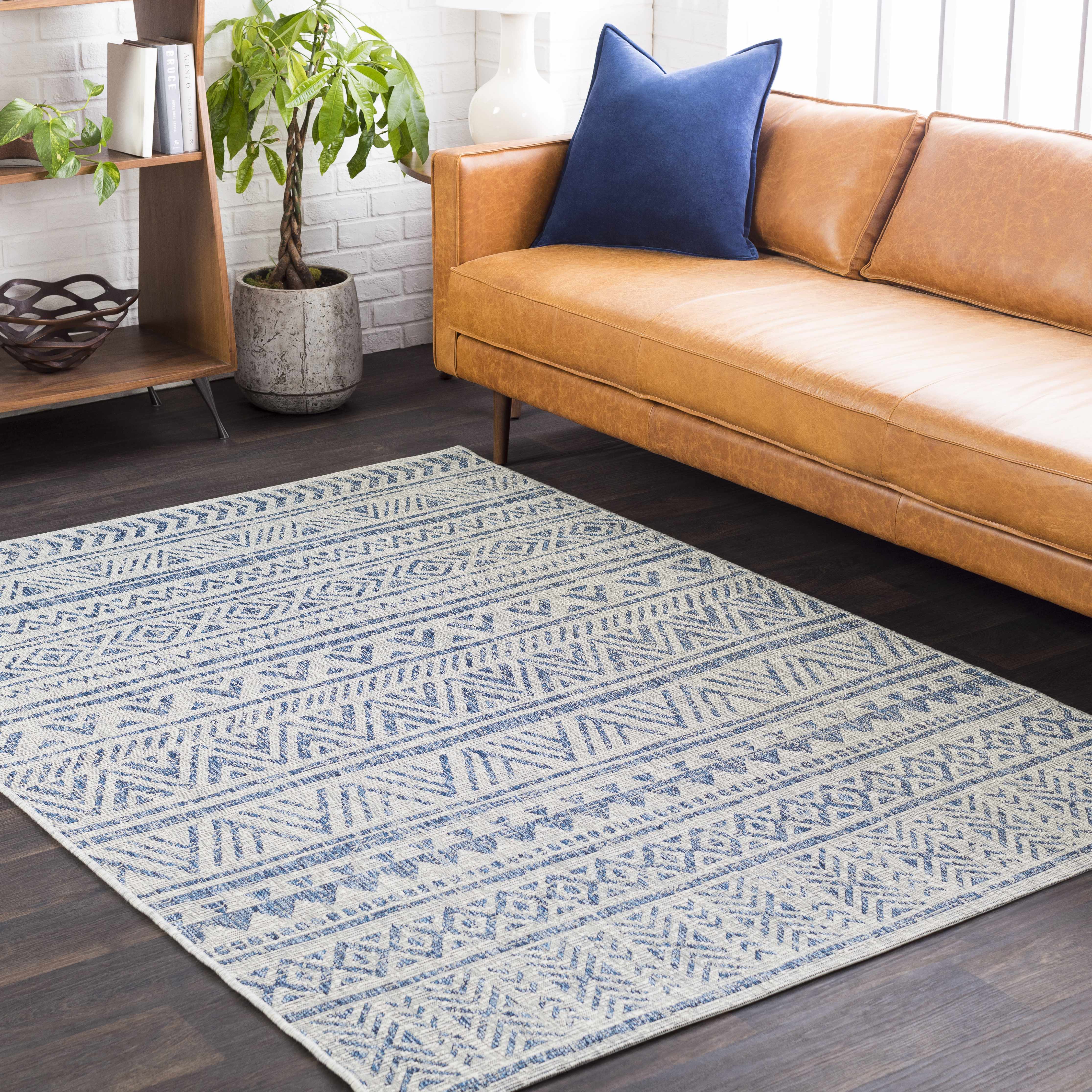 Novato 7'10" x 10'2" Blue/Light Blue/Taupe/Ink Blue/Teal/Light Blue/Teal Outdoor Area Rug - Boutique Rugs