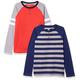 Amazon Essentials Jungen Langärmelige Henley-T-Shirts (Früher Spotted Zebra), 2er-Pack, Grau Streifen/Orange, 4 Jahre