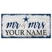 Dallas Cowboys 6" x 12" Personalized Mr. & Mrs. Script Sign