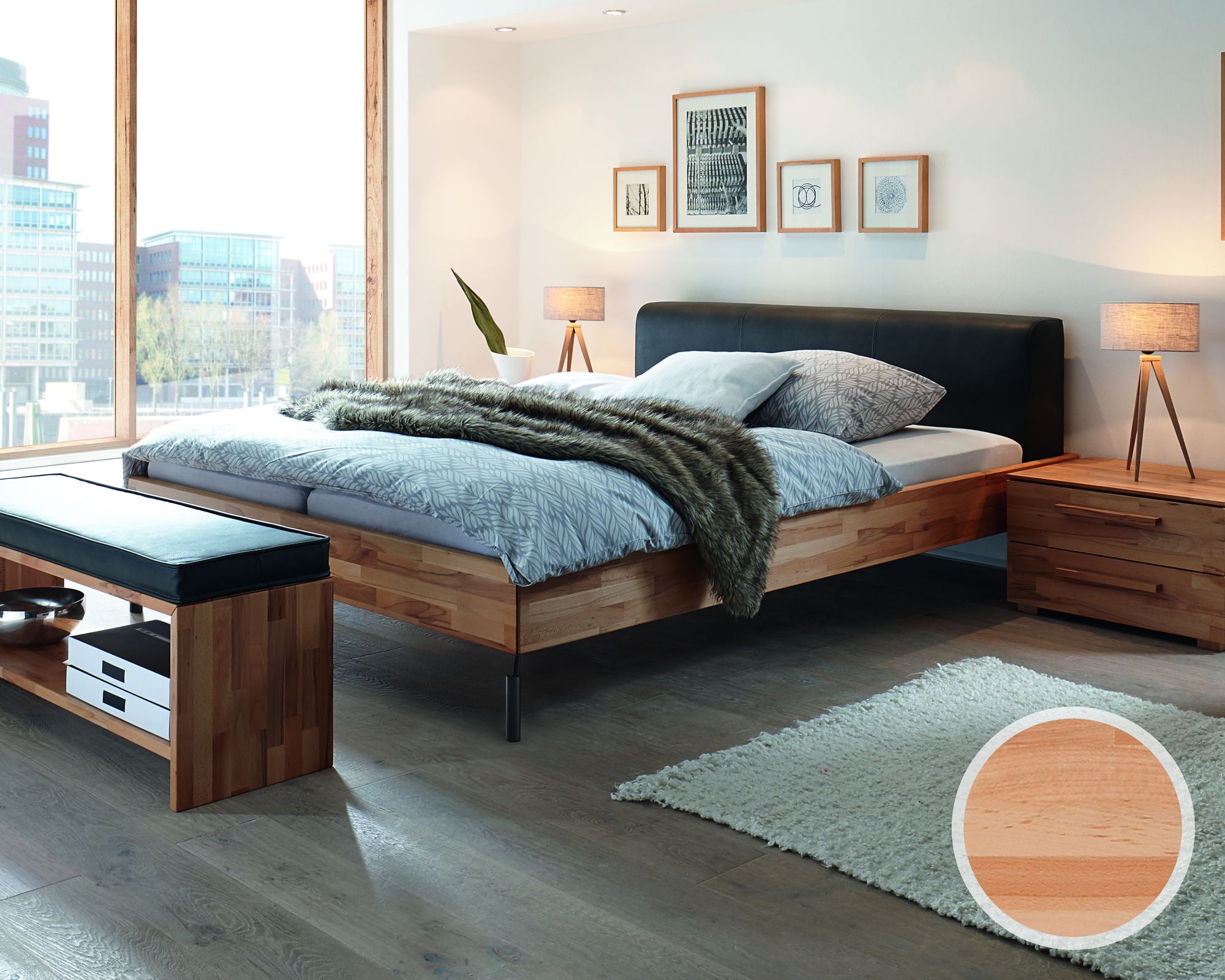 Hasena Wood-Line Massivholzbett Premium Tondo/Ceneri 200x200 cm / Kernbuche natur, geölt Image