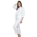 Ladies White Cotton Shadow Stripe Pyjamas Pjs Full Length Pajamas XS - XXL (M UK 12/14)