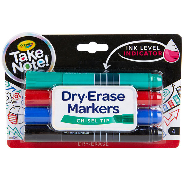Crayola 586543 Take Note Assorted Color Chisel Tip Dry Erase Markers - 4/Pack