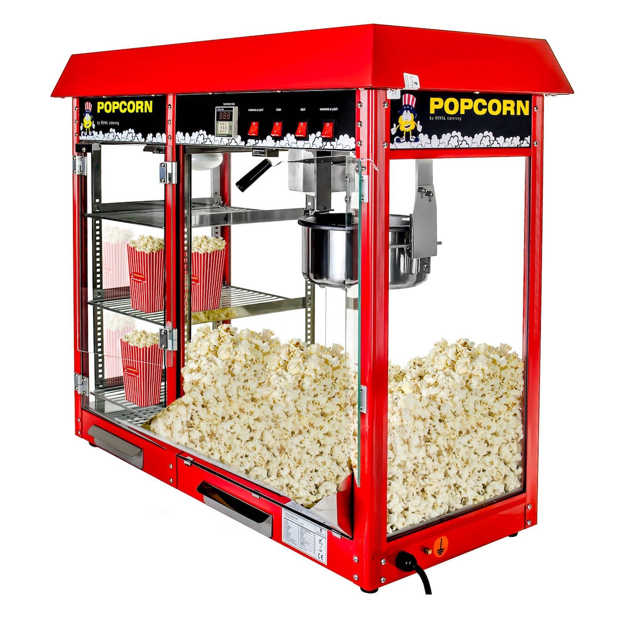Royal Catering Popcornmaschine - 1820 W - 5 kg/h - beheizte Auslage - rot - Image