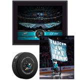 San Jose Sharks Young Collectors Bundle - Includes Team Stadium 10.5" x 13" Plaque Official Game Puck and Unsigned 8" 10" Mascot Photograph