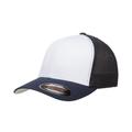 Yupoong 6511W Flexfit Trucker Mesh with White Front Panels Cap in Navy Blue/White/Navy Blue | Cotton/Polyester Blend