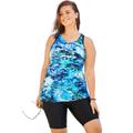 Plus Size Women's Longer-Length Racerback Tankini Top by Swim 365 in Blue Abstract (Size 24)