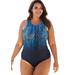 Plus Size Women's High-Neck One Piece by Swim 365 in Navy Multi (Size 14) Swimsuit