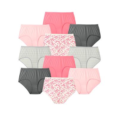 Plus Size Women's Cotton Brief 10-Pack by Comfort Choice in Rose Hearts Pack (Size 16) Underwear