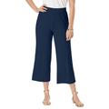 Plus Size Women's Everyday Stretch Knit Wide Leg Crop Pant by Jessica London in Navy (Size 12) Soft & Lightweight