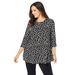 Plus Size Women's Stretch Knit Swing Tunic by Jessica London in Black Dot (Size 14/16) Long Loose 3/4 Sleeve Shirt