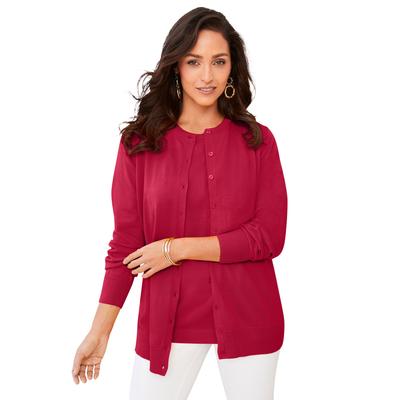 Plus Size Women's Fine Gauge Cardigan by Jessica London in Classic Red (Size 22/24) Sweater