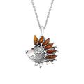 Kiara Jewellery 925 Sterling Silver Hedgehog Pendant Necklace Inset With Brown Baltic Amber on 18" Sterling Silver Trace Or Curb Chain.