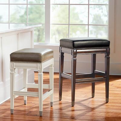 Wexford Rectangular Backless Bar & Counter Stool - Brownstone/Black Leather Counter Stool, 26 Counter Height - Frontgate