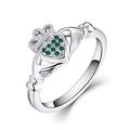 JO WISDOM Claddagh Ring,925 Sterling Silver Celtic Heart Birthstone Ring with AAA Cubic Zirconia May Birthstone Emerald Color for Women