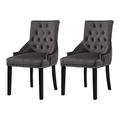 Redd Royal Set of 2 Dining Room Chair with Arms and Soft Padded Seat, Velvet Armchair for Kitchen Living Room, Upholstered Studded Occasional Chair with Black Pine Wood Legs, Dark Grey