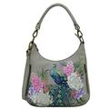 Anuschka Women’s Genuine Leather Convertible Slim Hobo With Crossbody Strap - Hand Painted Exterior - Regal Peacock