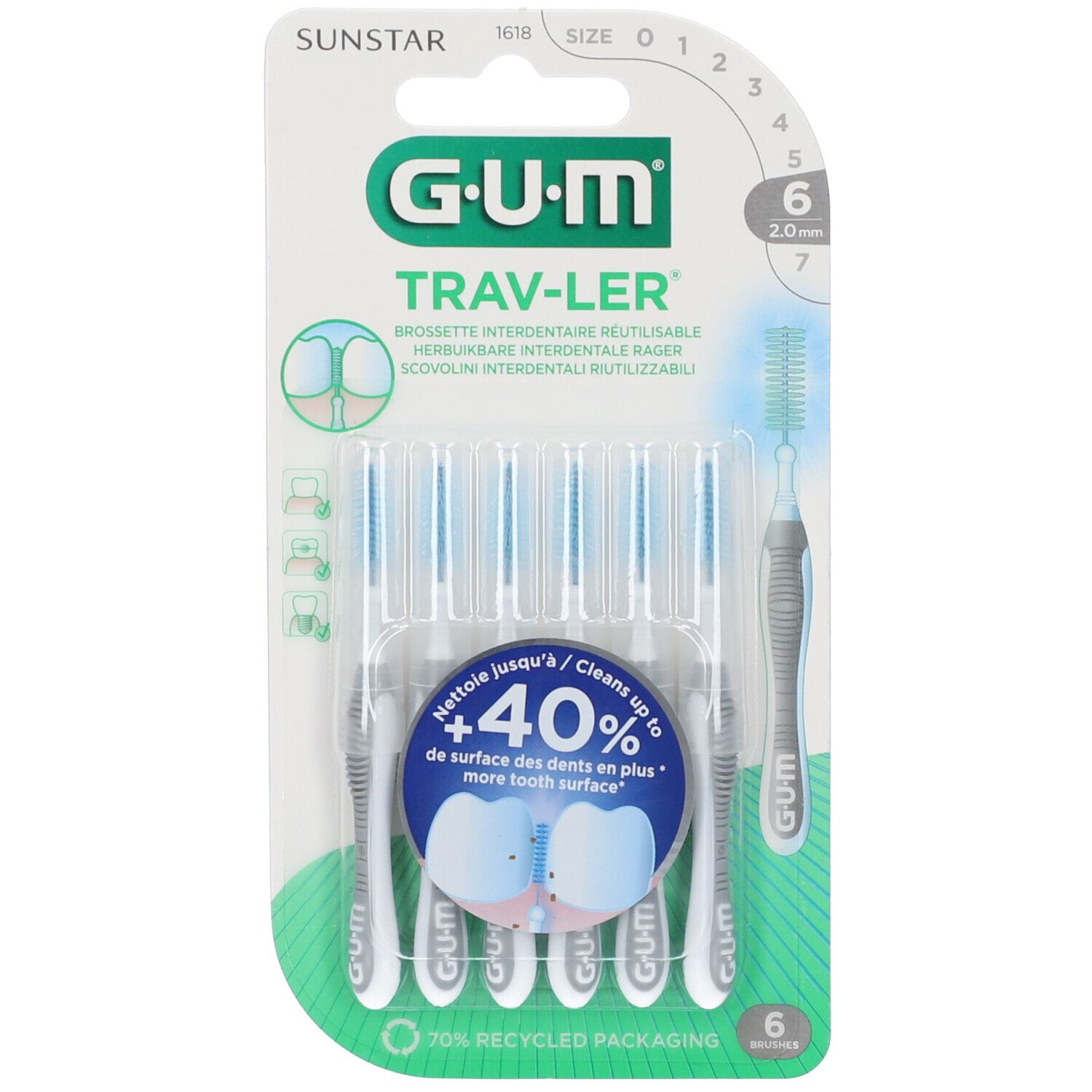 Gum® Trav-ler Scovolino 2,0 mm ISO 6 pz Spazzolino da denti