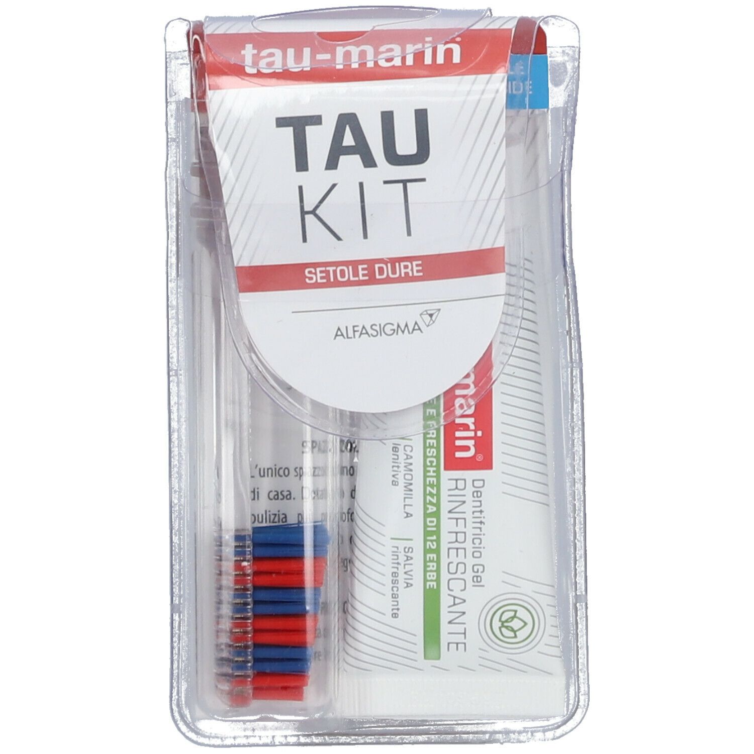 Tau-Marin Kit Spazzolino Duro e Dentifricio Gel Rinfrescate alle Erbe