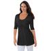 Plus Size Women's Stretch Knit Pleated Tunic by Jessica London in Black (Size 14/16) Long Shirt