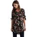 Plus Size Women's Tie-Sleeve Scoop Neck Tunic by ellos in Black Floral Print (Size 18)