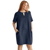 Plus Size Women's Linen-Blend A-Line Dress by ellos in Navy (Size 12)