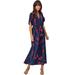 Plus Size Women's Knit Tie-Back Maxi Dress by ellos in Navy Red Print (Size 18/20)