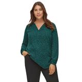 Plus Size Women's Notch Neck Henley Tunic by ellos in Evergreen Animal Print (Size 10)